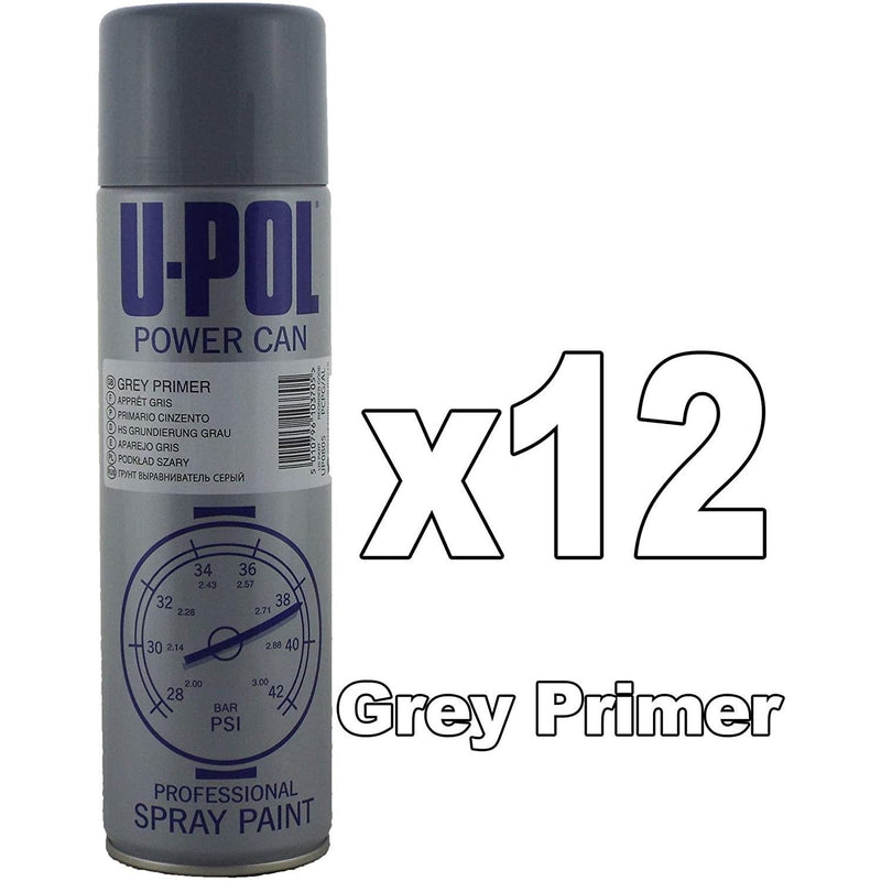 12 x U-Pol Power Can GREY PRIMER Paint 500ml Car Spray Aerosol U-Pol - Dynamic Drive