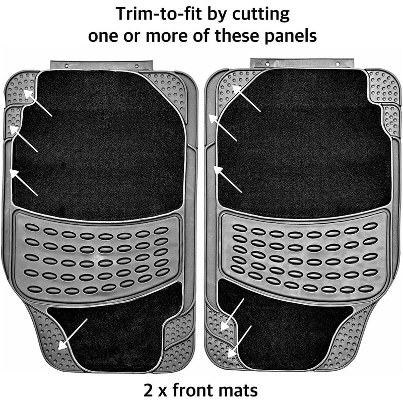 4 PCS Car Mats Rubber & Carpet Black Universal Fit Heavy Duty Non Slip Sakura - Bars 4 Cars