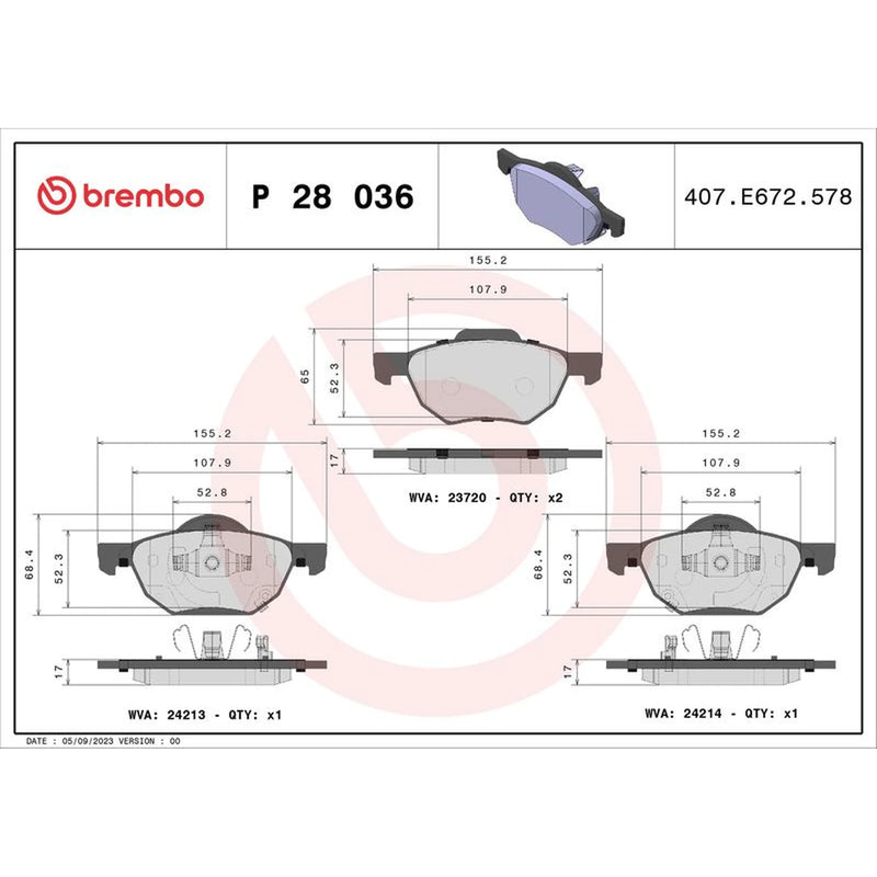 Brembo 4 x Front Brake Pad Set fits Honda Accord VII 2003-2008 2.0 2.2 2.4