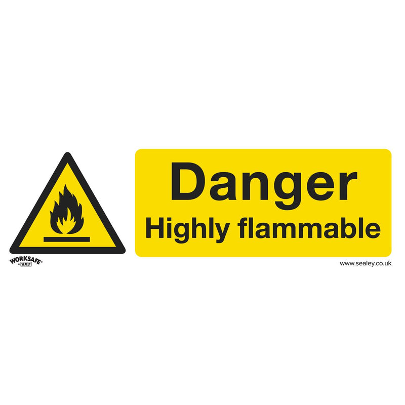 Sealey Safety Sign Danger Highly Flammable Self-Adhesive Vinyl Pack of 10 Sealey - Dynamic Drive