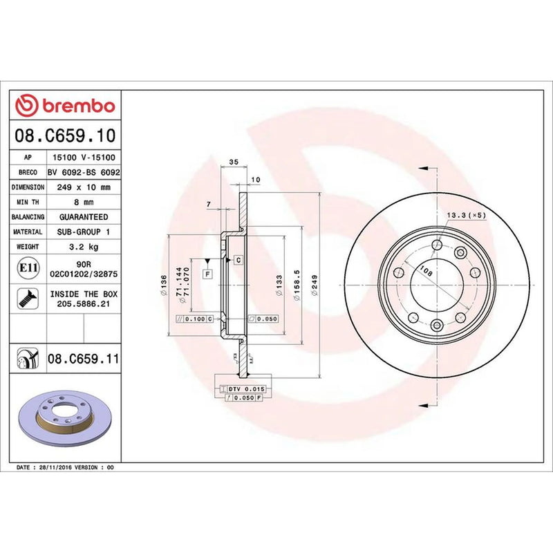 Brembo 2 x Solid Rear Brake Discs 08.C659.11-x2