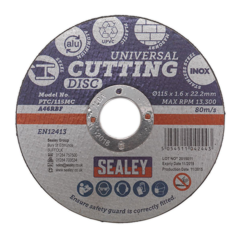 Sealey Multipurpose Cutting Disc115 x 1.6mm22.2mm Bore PTC/115MC Sealey - Dynamic Drive