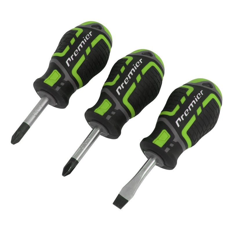 Sealey Premier Premier GripMAX Stubby Screwdriver Set 3pc - Hi-Vis Green Sealey Premier - Dynamic Drive