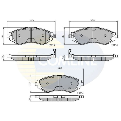 Comline 4 x Front Brake Pad Set fits Daewoo Leganza 1999-2002 2.2