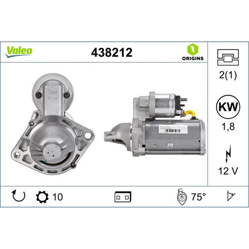 Valeo Starter Motor 12V 1.8kW 10 Teeth 438212