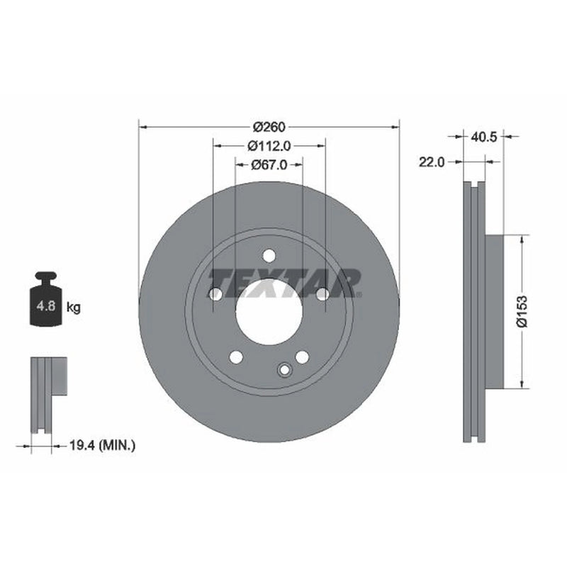 Textar 2 x Vented Front Brake Discs 92091303