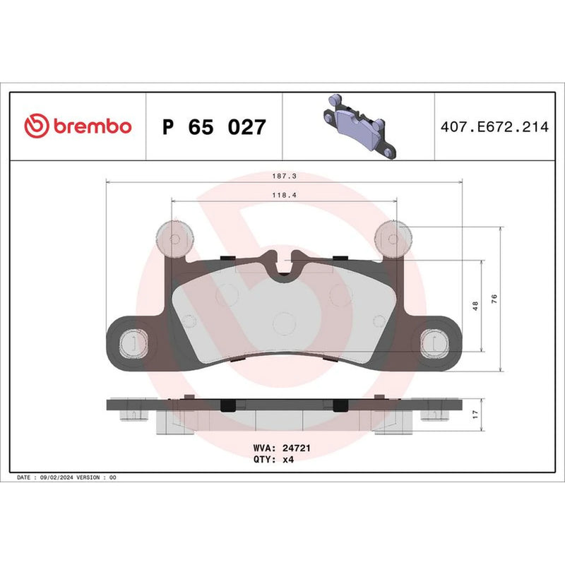 Brembo 4 x Rear Brake Pad Set fits Audi E-Tron GT 2020-2021