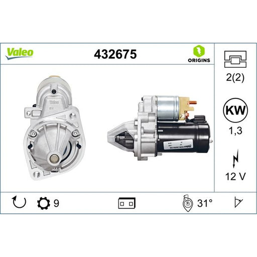 Valeo Starter Motor 12V 1.3kW 9 Teeth 432675