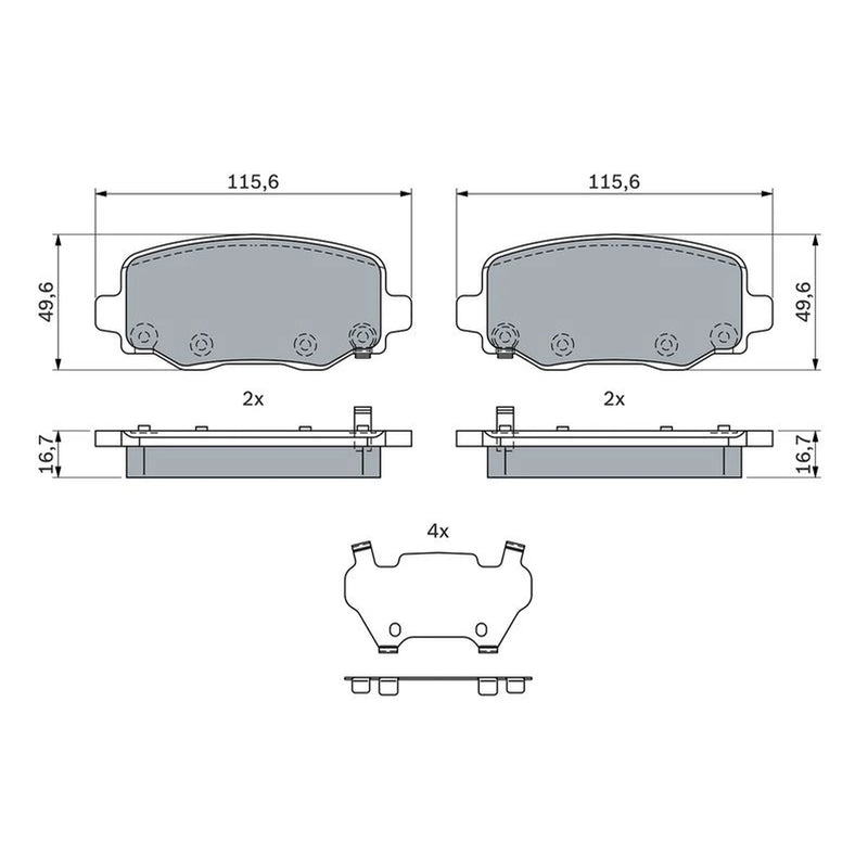 Bosch Front & Rear Pads fits Jeep Cherokee 2013-2018 2.0 2.2 3.2