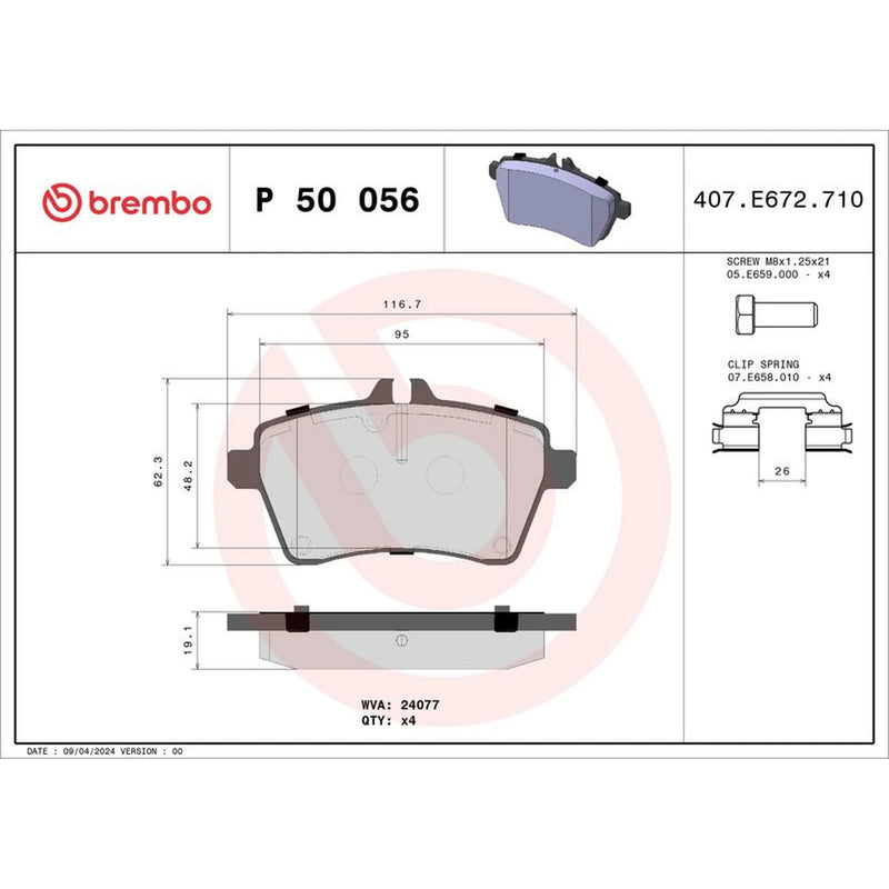 Brembo 4 x Front Brake Pad Set fits Mercedes-Benz A-Class 2004-2012