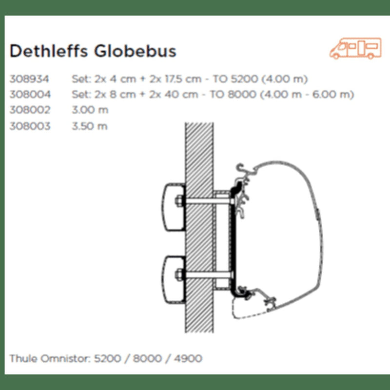 Thule Adapter TO 5200 Dethleffs Globebus | 4.00m (set: 2x 4cm + 2x 175cm) Thule - UK Camping And Leisure
