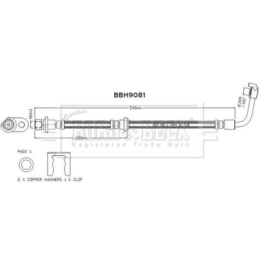 Borg & Beck Brake Hydraulic Hose Line Rear Left BBH9081
