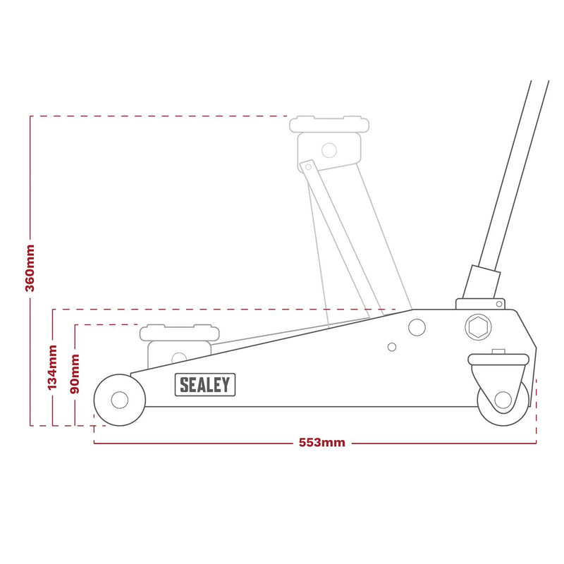 Sealey Trolley Jack 1.5 Tonne Aluminium/Steel Rocket Lift RJAS1500 Sealey - Dynamic Drive