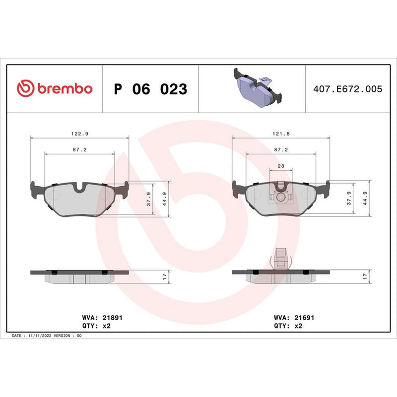 Brembo 4 x Rear Brake Pad Set fits Alpina B10 1996-2002 4.6