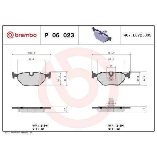 Brembo 4 x Rear Brake Pad Set fits Alpina B10 1996-2002 4.6