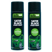 2 X Autotek Satin Black Paint Spray Aerosol 500Ml High Coverage Satin Black Autotek  - Dynamic Drive
