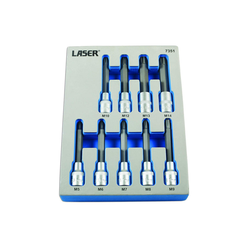 Laser Tamperproof Ribe Socket Bit Set 1/2"D 9pc 7351 Laser - Dynamic Drive
