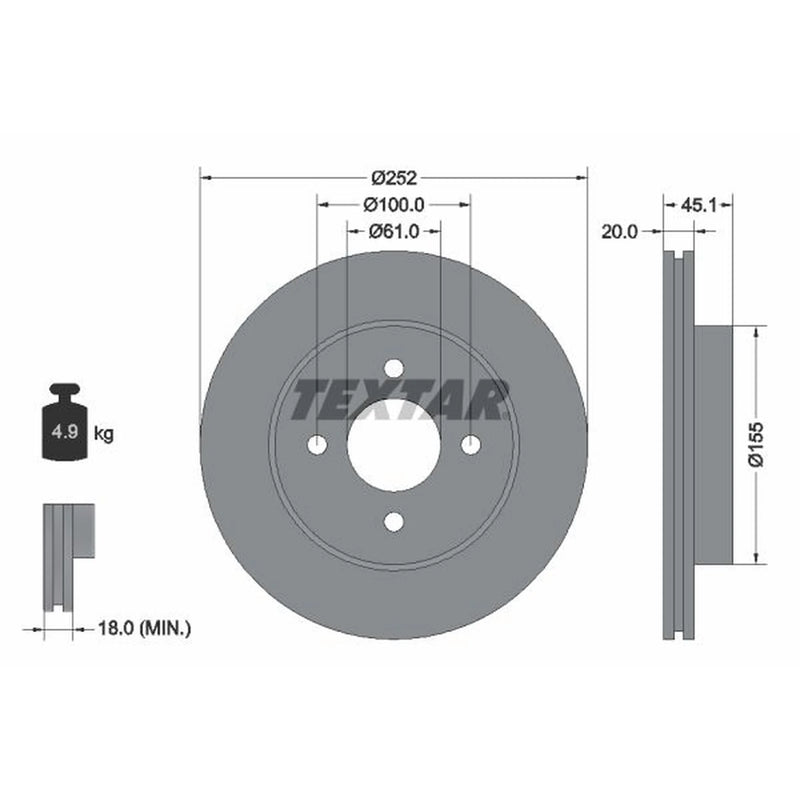 Textar 2 x Internally Vented Brake Discs 92148800