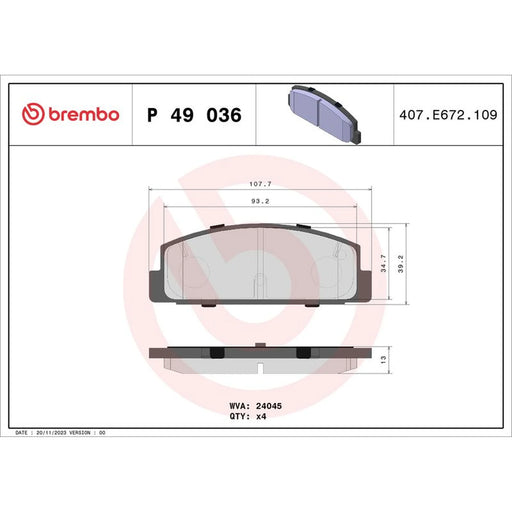 Brembo 4 x Rear Brake Pad Set fits Mazda 323 F/P 1998-2004 1.3 1.4 1.6 2.0