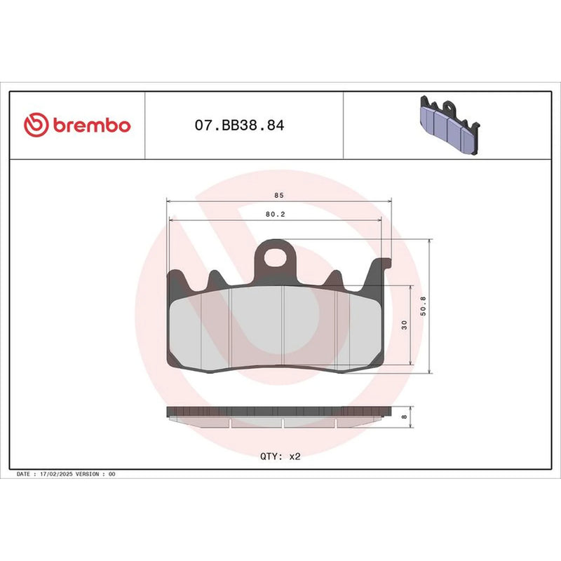 Brembo 2 x Front Brake Pad Set fits Aprilia Tuono 2014 on