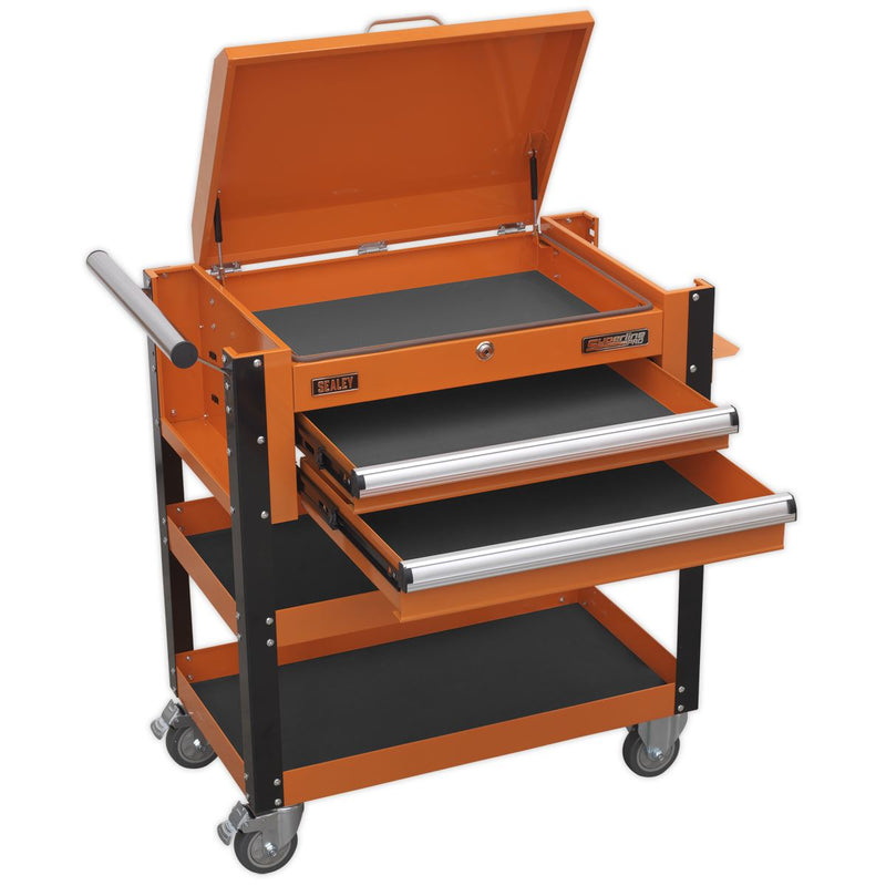 Sealey Heavy-Duty Mobile Tool & Parts Trolley 2 Drawers & Lockable Top Orange Sealey - Dynamic Drive