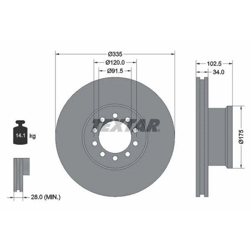 Textar 2 x Internally Vented Brake Discs 93101300