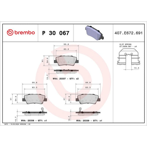 Brembo 4 x Rear Brake Pad Set fits Hyundai Accent IV 2010-2018 1.4 1.6