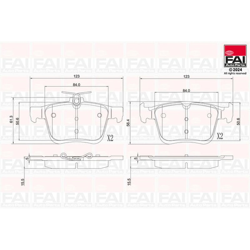 FAI Rear Brake Pad Set fits Audi A3 2012-2020 1.0 1.2 1.4 1.5 1.6 1.8