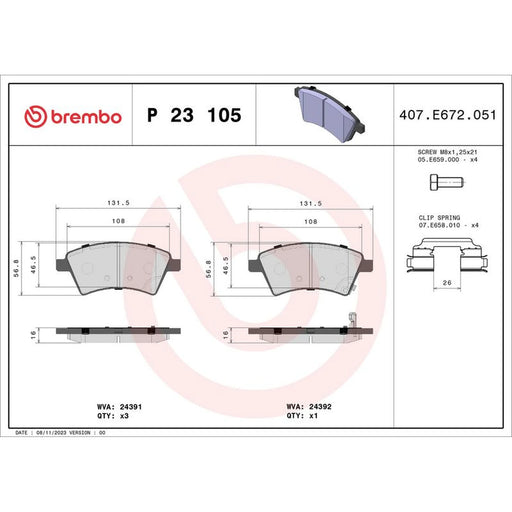 Brembo 4 x Front Brake Pad Set fits Fiat Sedici 2006-2014 1.6 1.9 2.0