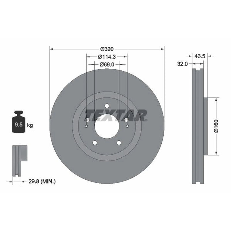 Textar 2 x Vented Front Brake Discs 92169903-x2
