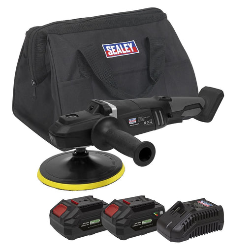 Sealey Brushless Rotary Polisher Kit180mm 20V SV20 Series 2 Batteries Sealey - Dynamic Drive