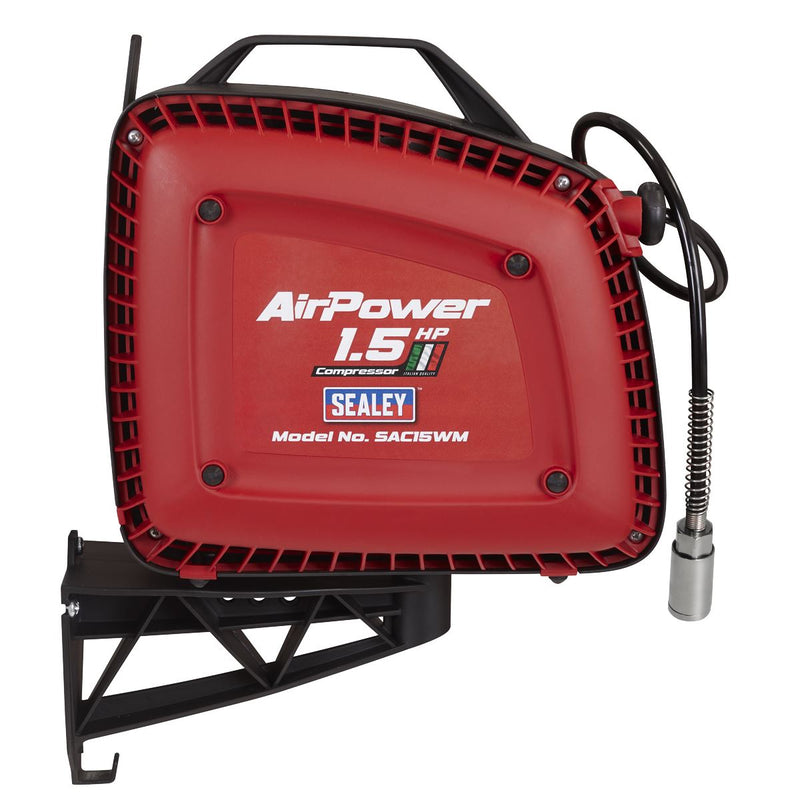 Sealey Wall Mounting Oil Free Air Compressor 1.5hp with 7m Retractable Hose Reel Sealey - Dynamic Drive