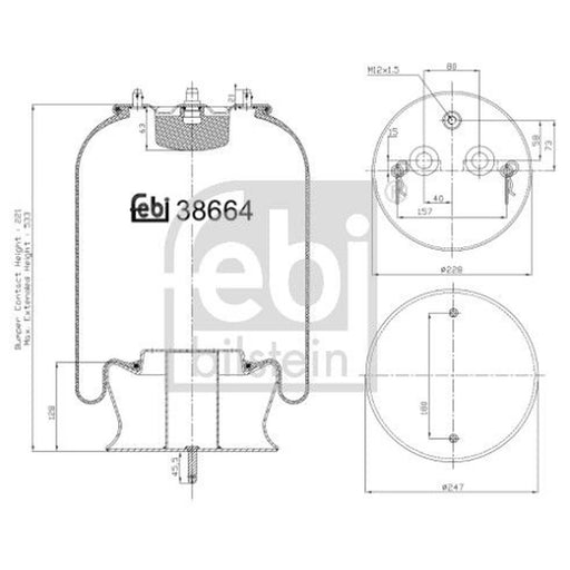 Febi Air Suspension Bellow 250mm Front Right 38664
