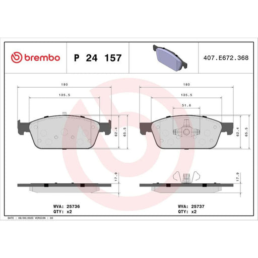 Brembo 4 x Front Brake Pad Set fits Ford Focus III 2010-2020 1.5 2.0