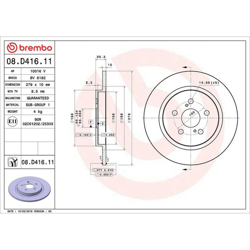 Brembo 2 x Solid Rear Brake Discs 08.D416.11-x2