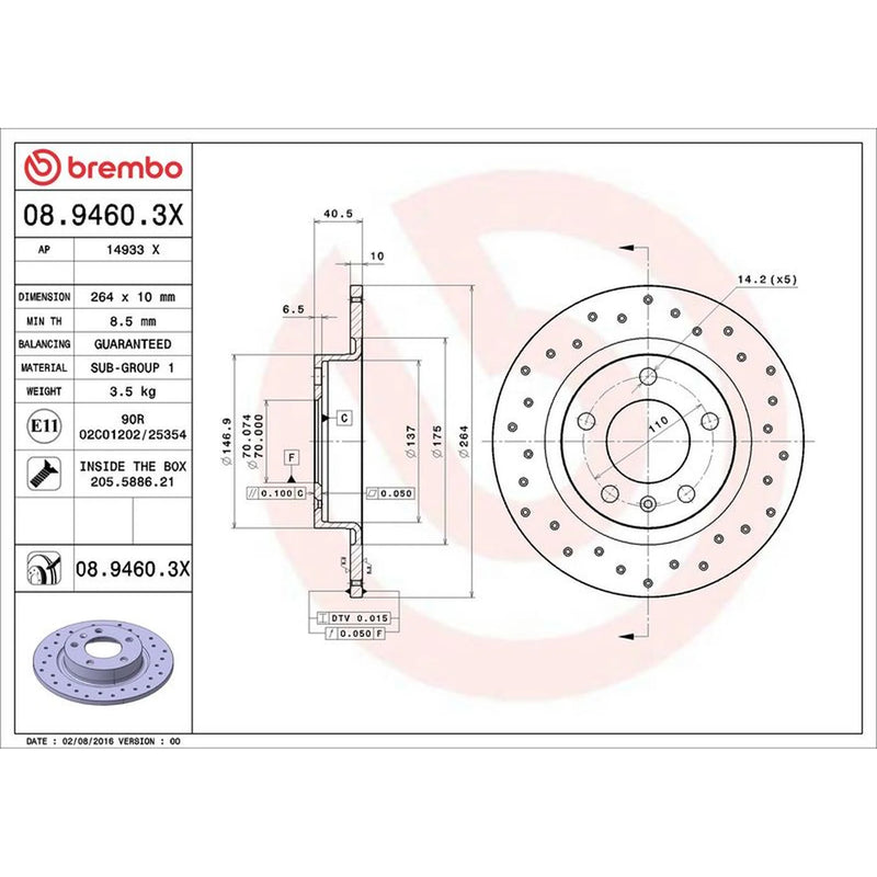 Brembo 2 x Perforated Rear Brake Discs 08.9460.3X-x2