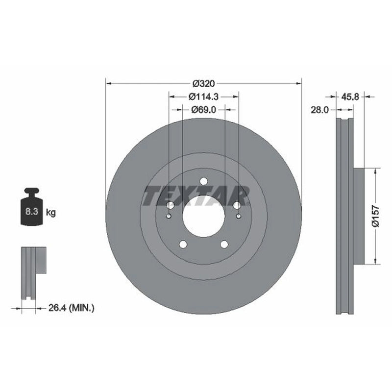 Textar 2 x Vented Front Brake Discs 92306503-x2