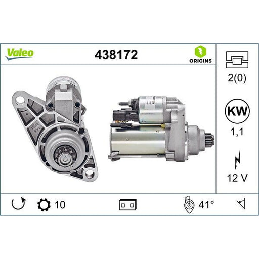 Valeo Starter Motor 12V 1.1kW 10 Teeth 438172