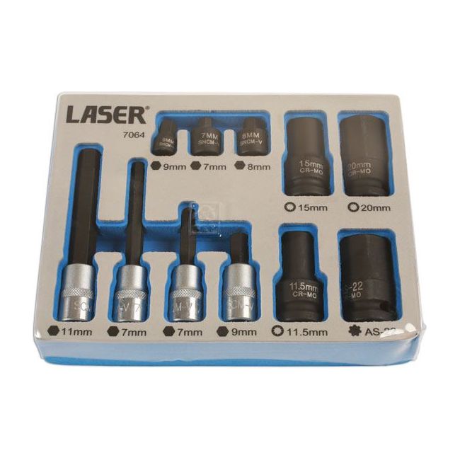 Laser Brake Caliper Socket & Bit Set 11pc - for German Vehicles 7064 Laser - Dynamic Drive