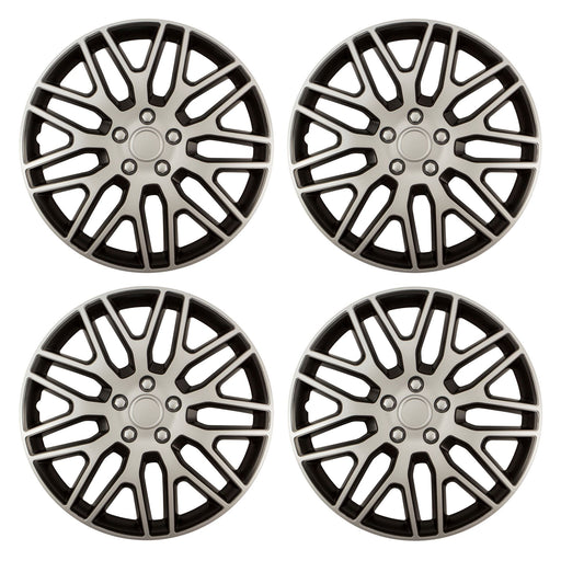 Dakar Silver/Black 14" Alloy Look Multi-Spoke Wheel Trims Hub Caps Covers Verscao  - Dynamic Drive