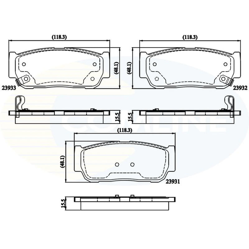 Comline 4 x Rear Brake Pad Set fits Kia Sorento I 2002-2011 2.4 2.5 3.3 3.5