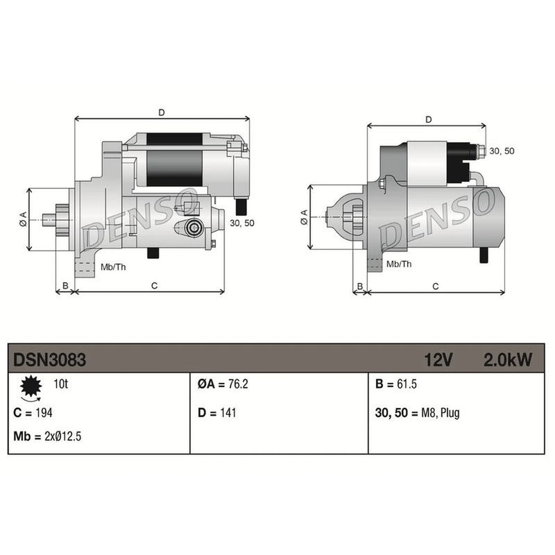 Denso Starter Motor 12V 2kW 10 Teeth fits Audi A3 1996-2003 1.8