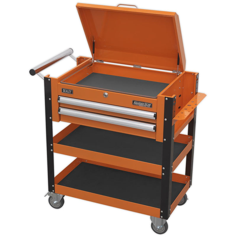 Sealey HD Mobile Tool & Parts Trolley 2 Drawer & Locking Top Orange AP760MO Sealey  - Dynamic Drive