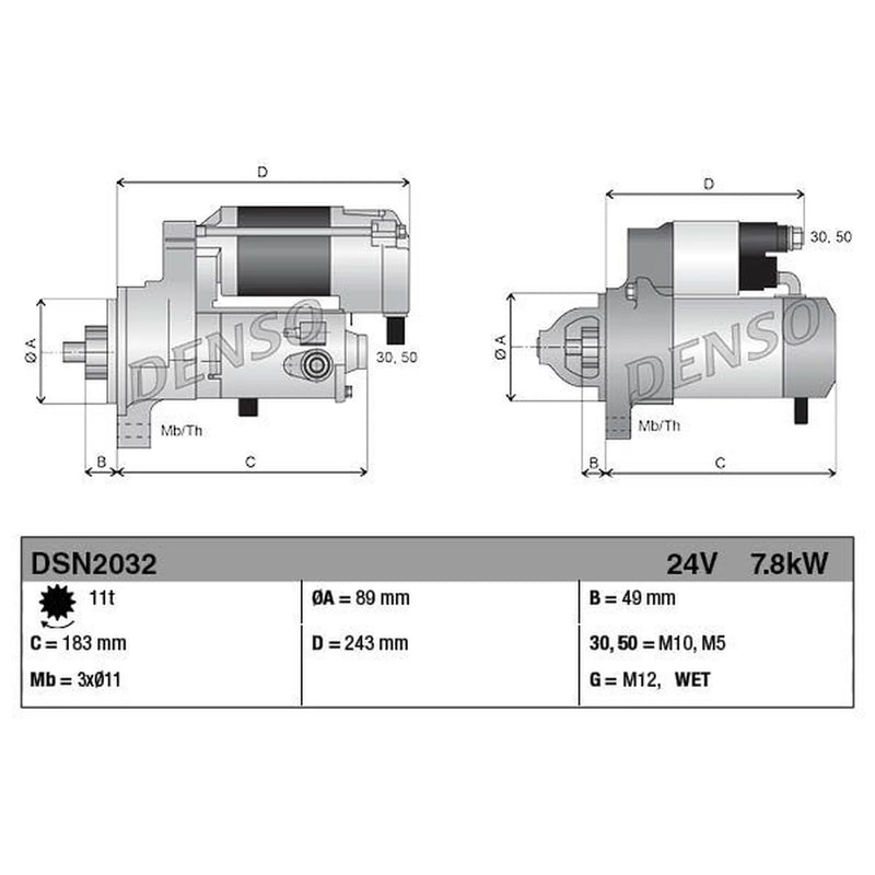 Denso Starter Motor 24V 7.8kW 11 Teeth