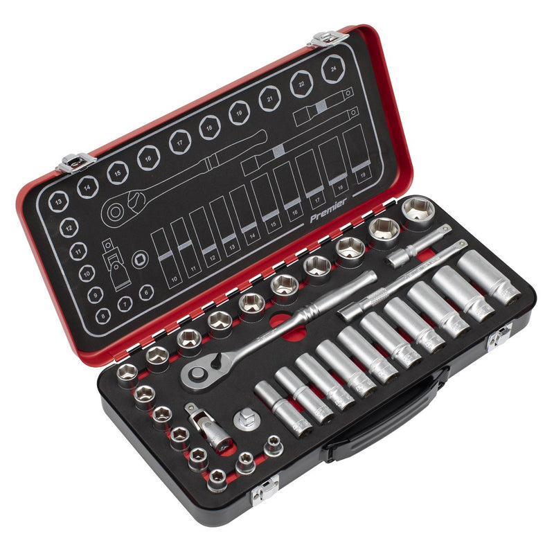 Sealey Premier Platinum Premier Platinum Socket Set 3/8"Sq Drive 32pc AK7922 Sealey Premier Platinum - Dynamic Drive