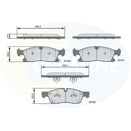 Comline 4 x Front Brake Pad Set fits Dodge Durango 2011 on 3.6 5.7
