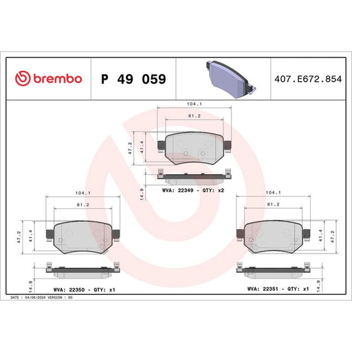 Brembo 4 x Rear Brake Pad Set fits Mazda 6 2012-2020 2.0 2.2 2.5