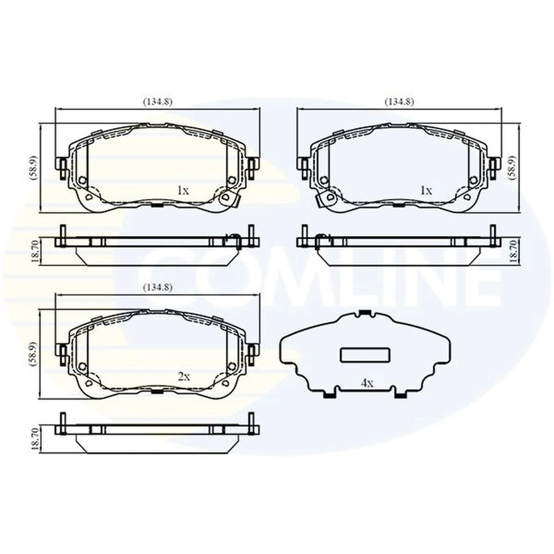 Comline 4 x Front Brake Pad Set fits Toyota Corolla 2018-2019 1.2 1.6 1.8