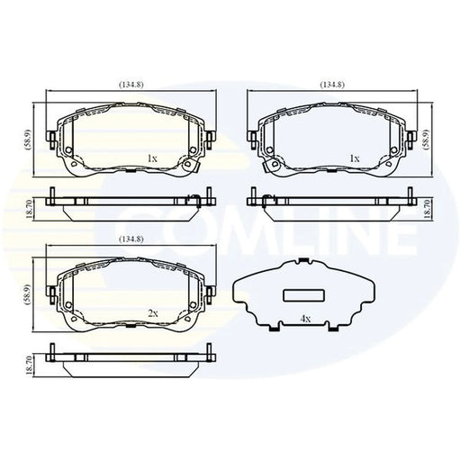 Comline 4 x Front Brake Pad Set fits Toyota Corolla 2018-2019 1.2 1.6 1.8