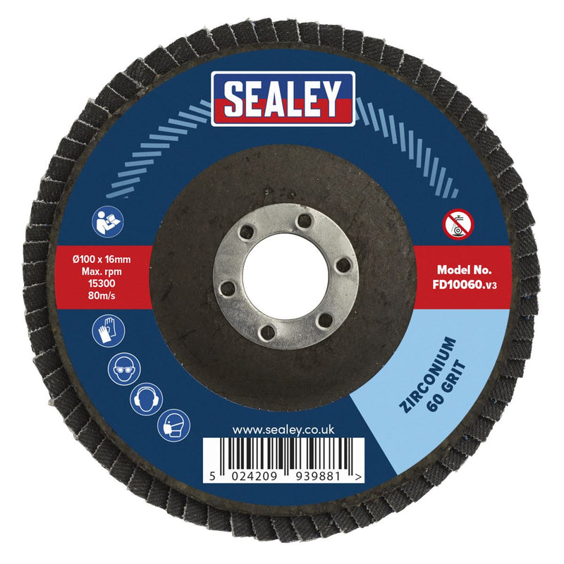 Sealey Flap Disc Zirconium100mm16mm Bore 60Grit FD10060 Sealey - Dynamic Drive